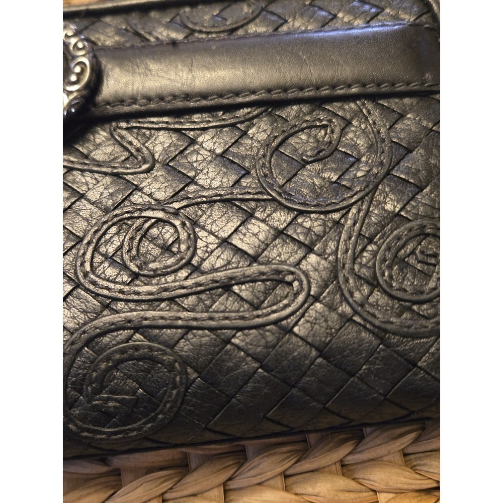Black Leather Brighton Ferrara Folio Wallet Woven Texture Silver Accents *READ - Picture 3 of 11